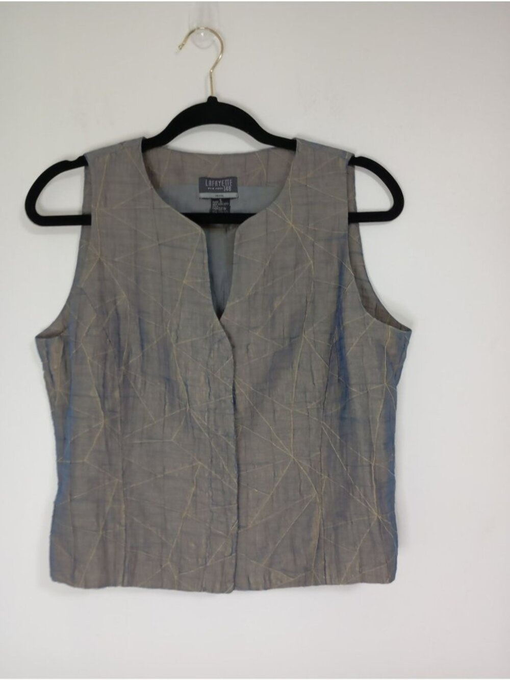 Lafayette 148 New York Petite Geometric Gray Sleeveless Vest Size 8 Linen Blend
